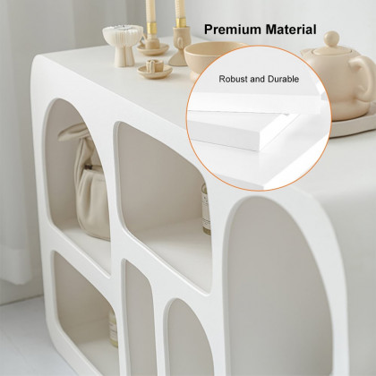 HMR - Codiys Art Deco Storage Japandi Console Table White Arched Shelves Entryway Cabinet