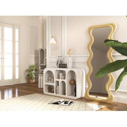 HMR - Codiys Art Deco Storage Japandi Console Table White Arched Shelves Entryway Cabinet
