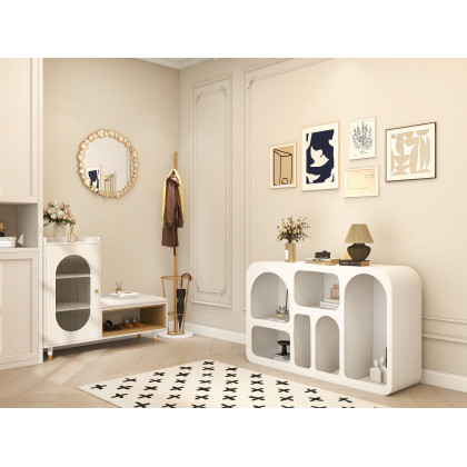 HMR - Codiys Art Deco Storage Japandi Console Table White Arched Shelves Entryway Cabinet