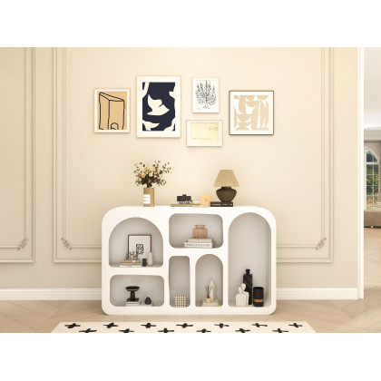 HMR - Codiys Art Deco Storage Japandi Console Table White Arched Shelves Entryway Cabinet