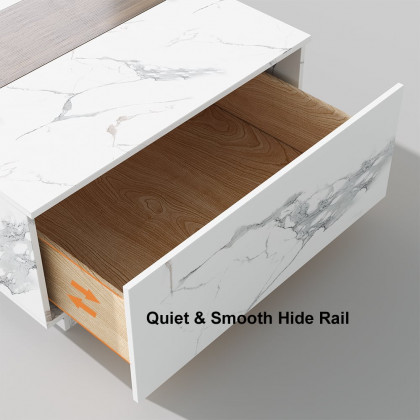 HMR Vewal 47.2" Marble & Walnut Veneer Block Coffee Table with 2 Drawers - White & Walnut