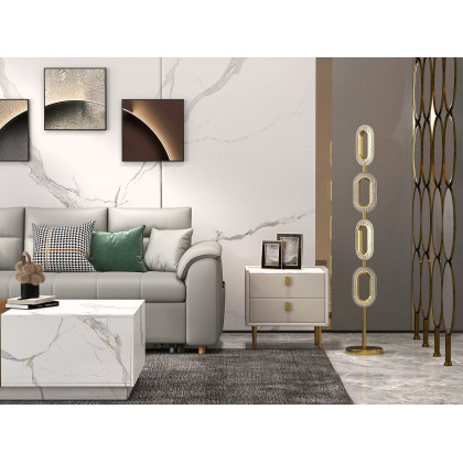 HMR Vewal 47.2" Marble & Walnut Veneer Block Coffee Table with 2 Drawers - White & Walnut
