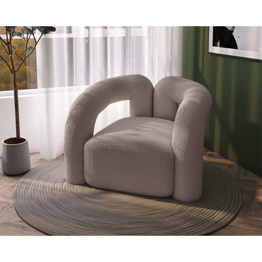HMR - Japandi Boucle Accent Chair Shaggy Armchair for Living Room