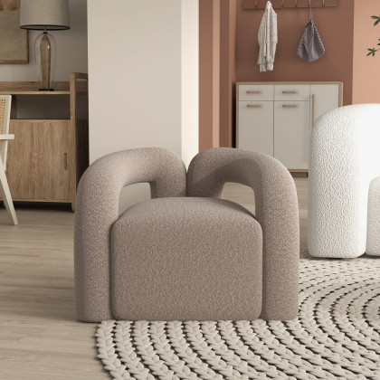 HMR Japandi Boucle Accent Chair Shaggy Armchair for Living Room - Gray