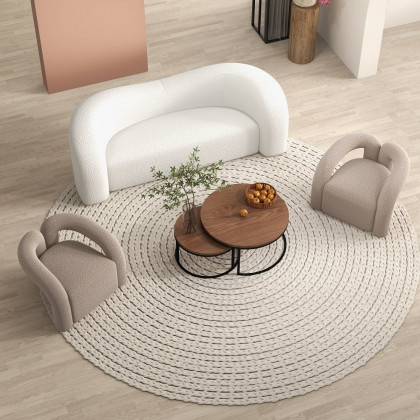 HMR Japandi Boucle Accent Chair Shaggy Armchair for Living Room - Gray