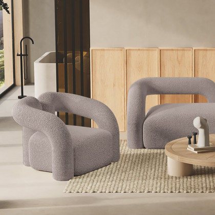 HMR Japandi Boucle Accent Chair Shaggy Armchair for Living Room - Gray