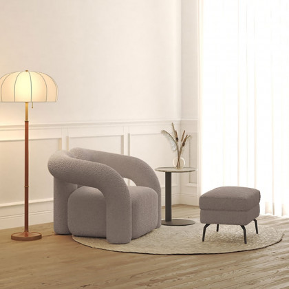 HMR Japandi Boucle Accent Chair Shaggy Armchair for Living Room - Gray