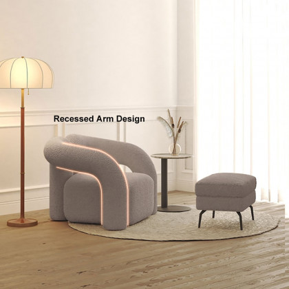 HMR Japandi Boucle Accent Chair Shaggy Armchair for Living Room - Gray