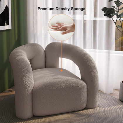 HMR Japandi Boucle Accent Chair Shaggy Armchair for Living Room - Gray