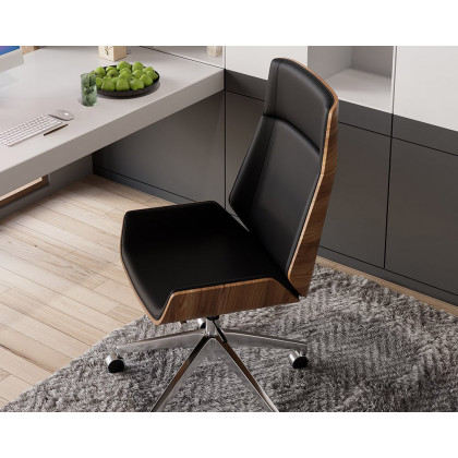 HMR - Ultic L Shaped Home Office Desk & Faux Leather Office Chair Set with Wheels