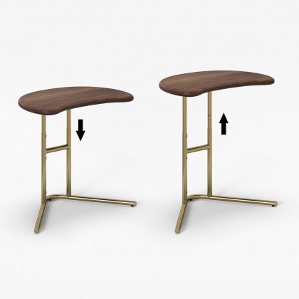 HMR - Walnut & Gold C-shaped Lift Top Adjustable Side Table