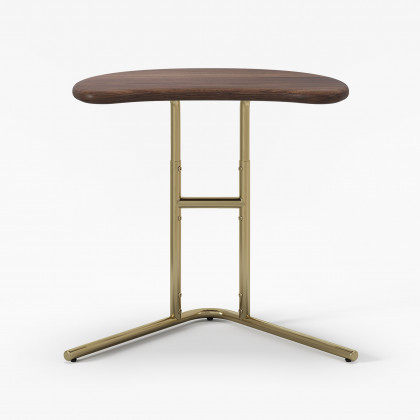 HMR - Walnut & Gold C-shaped Lift Top Adjustable Side Table