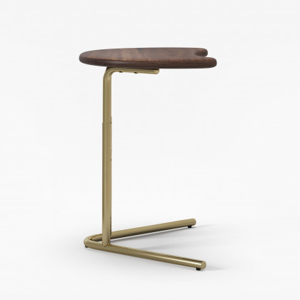 HMR - Walnut & Gold C-shaped Lift Top Adjustable Side Table