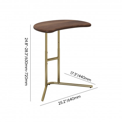 HMR - Walnut & Gold C-shaped Lift Top Adjustable Side Table
