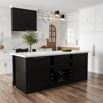 HMR 72'' Modern Kitchen lsland with Wine Storage - Black, Sintered Stone