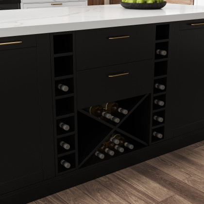 HMR 72'' Modern Kitchen lsland with Wine Storage - Black, Sintered Stone