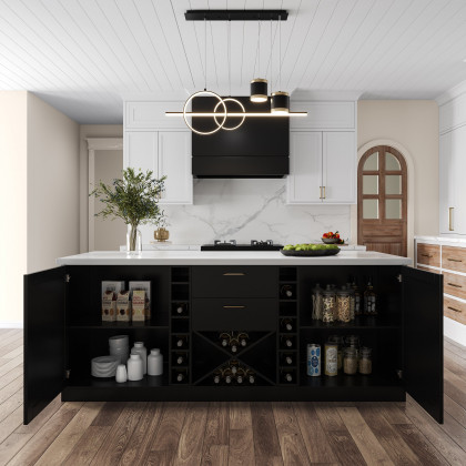 HMR 72'' Modern Kitchen lsland with Wine Storage - Black, Sintered Stone