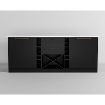 HMR 72'' Modern Kitchen lsland with Wine Storage - Black, Sintered Stone