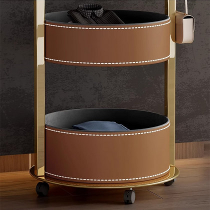 HMR - Coat Rack Stand with 2 Trays Saddle Leather Hall Tree