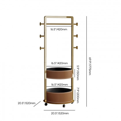 HMR - Coat Rack Stand with 2 Trays Saddle Leather Hall Tree
