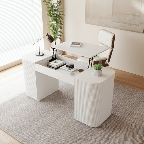 HMR Modern Standing Computer Desk & Upholstered Swivel Task Office Chair Set (59.8" ) - White