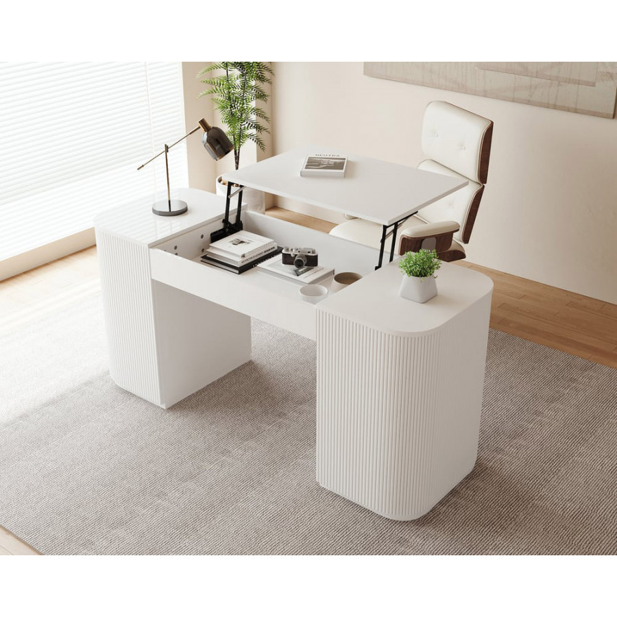 HMR Modern Standing Computer Desk & Upholstered Swivel Task Office Chair Set (59.8" ) - White