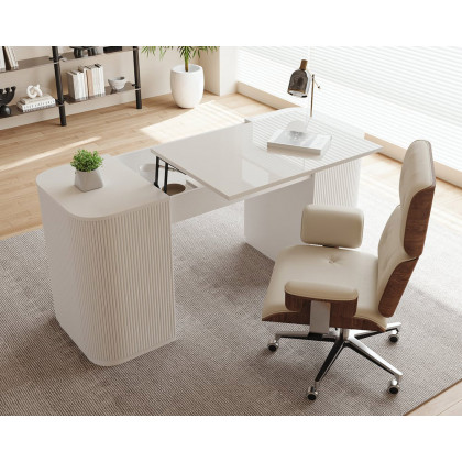 HMR Modern Standing Computer Desk & Upholstered Swivel Task Office Chair Set (59.8" ) - White