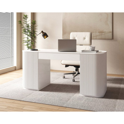 HMR Modern Standing Computer Desk & Upholstered Swivel Task Office Chair Set (59.8" ) - White