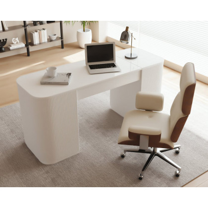 HMR Modern Standing Computer Desk & Upholstered Swivel Task Office Chair Set (59.8" ) - White