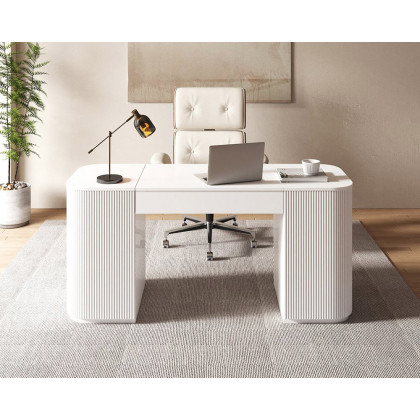 HMR Modern Standing Computer Desk & Upholstered Swivel Task Office Chair Set (59.8" ) - White