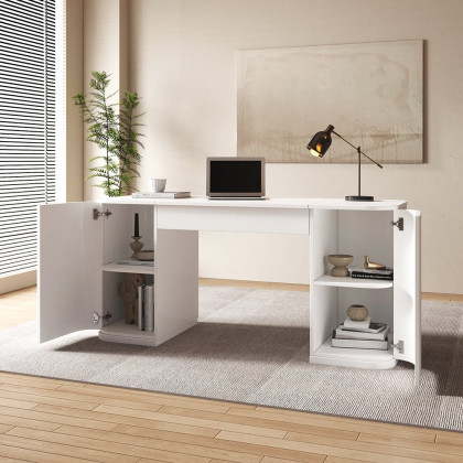 HMR Modern Standing Computer Desk & Upholstered Swivel Task Office Chair Set (59.8" ) - White