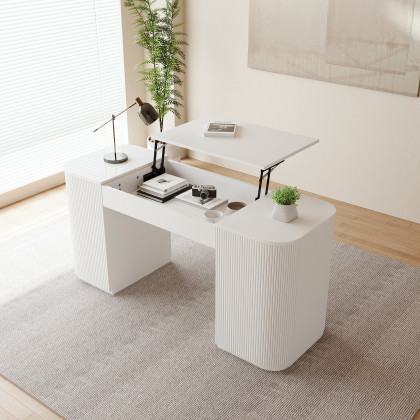 HMR Modern Standing Computer Desk & Upholstered Swivel Task Office Chair Set (59.8" ) - White