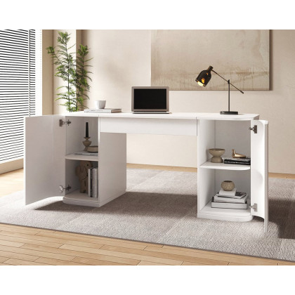 HMR Modern Standing Computer Desk & Upholstered Swivel Task Office Chair Set (59.8" ) - White