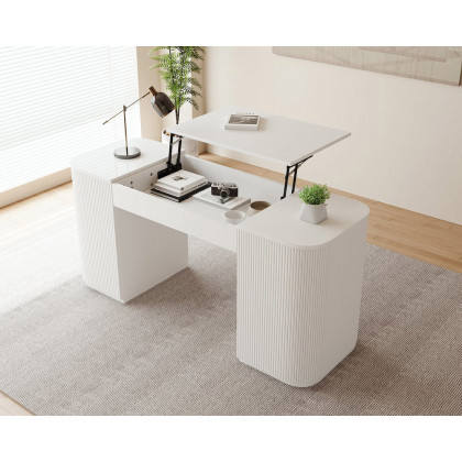 HMR Modern Standing Computer Desk & Upholstered Swivel Task Office Chair Set (59.8" ) - White