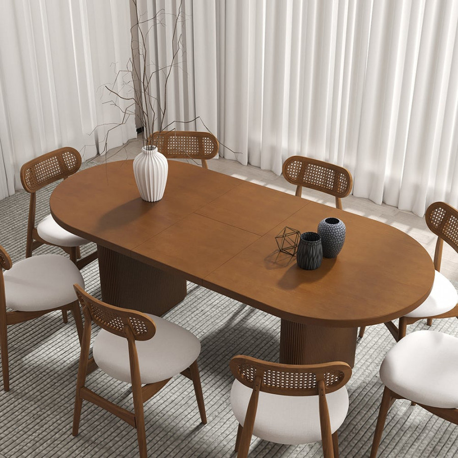 HMR Japandi Oval Extendable Dining Table - Walnut, 79"-94" (seats 6-10)