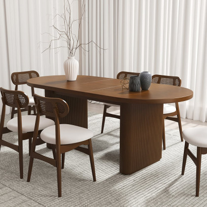 HMR Japandi Oval Extendable Dining Table - Walnut, 79"-94" (seats 6-10)