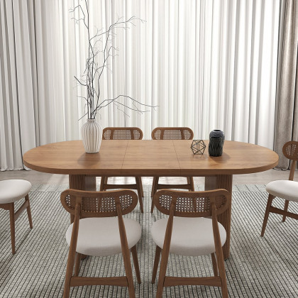 HMR Japandi Oval Extendable Dining Table - Walnut, 79"-94" (seats 6-10)