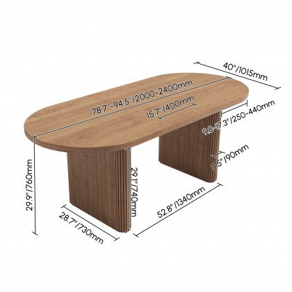 HMR Japandi Oval Extendable Dining Table - Walnut, 79"-94" (seats 6-10)