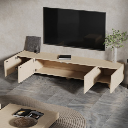 HMR - 78.7" Whitewash Wood TV Stand with Storage Wabi-Sabi 4 Cabinets Round Legs TV up to 80"