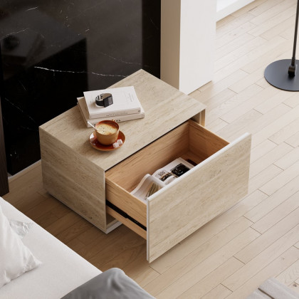 HMR 23" Sintered Stone Floor Nightstand with Drawer - Beige, Number Of Drawers: 1, Single