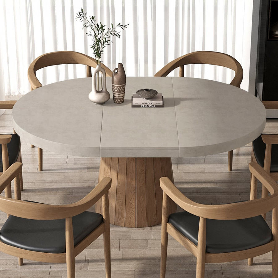 HMR - Dining Set 39"-55" Japandi Extendable Dining Table Gray with 6 Chairs