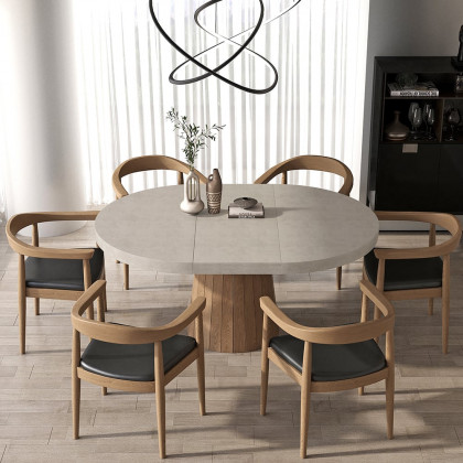 HMR - Dining Set 39"-55" Japandi Extendable Dining Table Gray with 6 Chairs