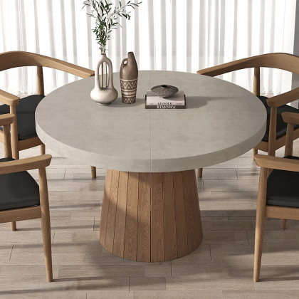 HMR - Dining Set 39"-55" Japandi Extendable Dining Table Gray with 6 Chairs