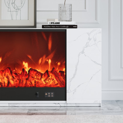 HMR Electric Fireplace TV Stand with Remote Control - White, Sintered Stone, 70.9"W×12.6"D×23.6"H