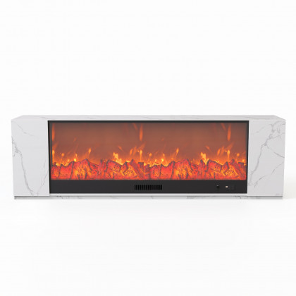 HMR Electric Fireplace TV Stand with Remote Control - White, Sintered Stone, 70.9"W×12.6"D×23.6"H