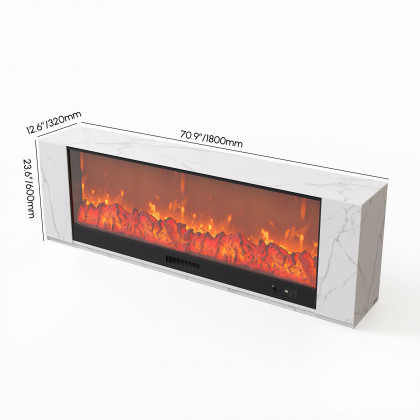 HMR Electric Fireplace TV Stand with Remote Control - White, Sintered Stone, 70.9"W×12.6"D×23.6"H