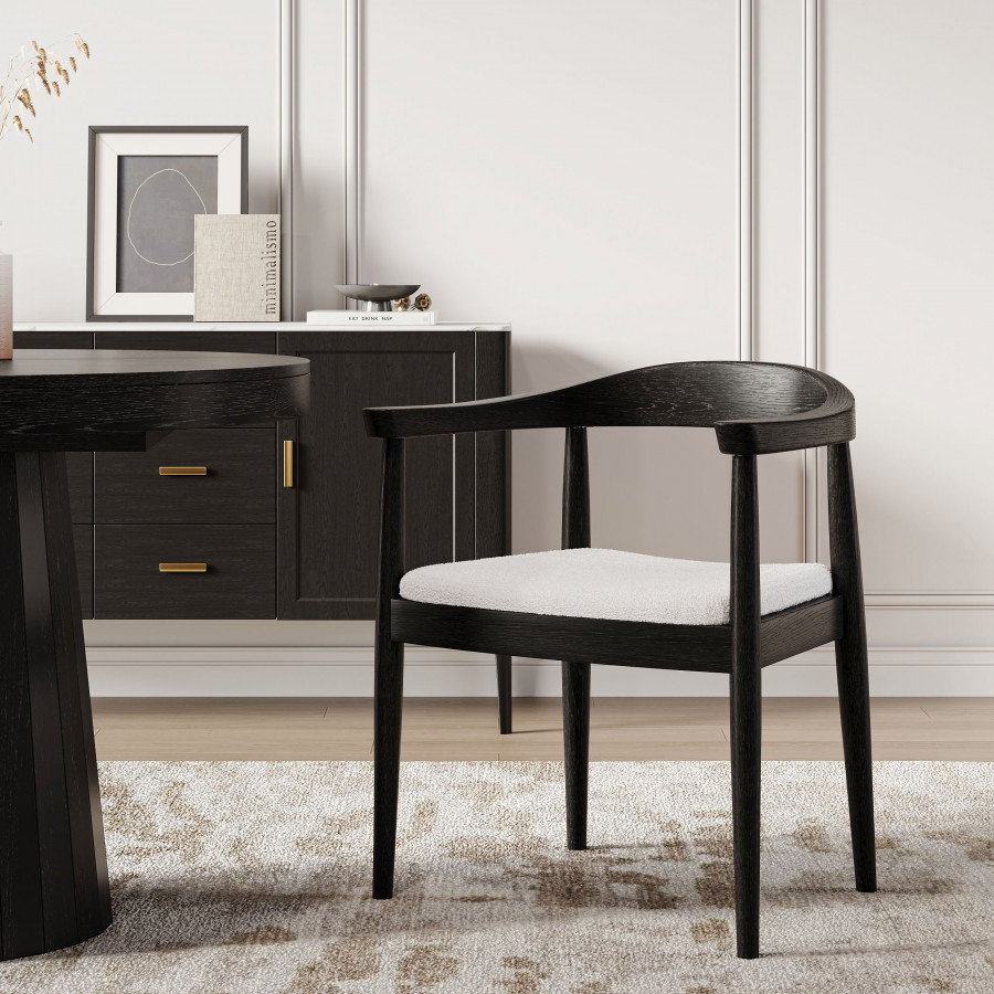 HMR Modern Wood Upholstery Dining Chair - Black, Boucle, 1-Piece
