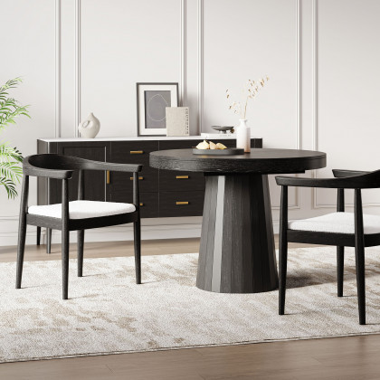 HMR Modern Wood Upholstery Dining Chair - Black, Boucle, 1-Piece