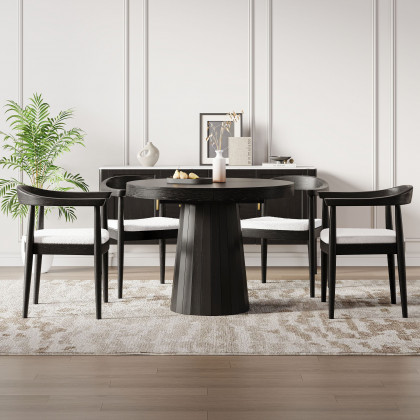 HMR Modern Wood Upholstery Dining Chair - Black, Boucle, 1-Piece