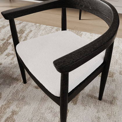 HMR Modern Wood Upholstery Dining Chair - Black, Boucle, 1-Piece
